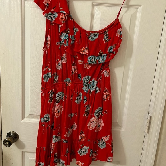 XL Red and floral print one shoulder sundress - Picture 2 of 5